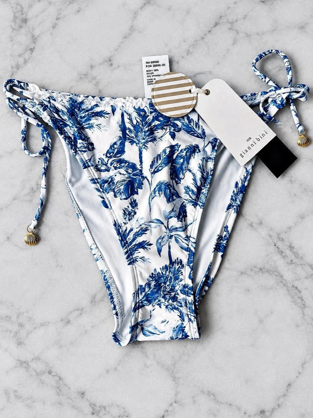 Gianni Bini Floral Bikini Bottom in White & Blue XL NWT